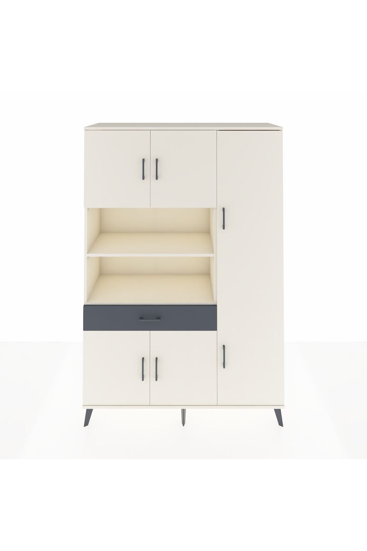 Hyperion Dolap 10 Raflı Tek Çekmeceli 6 Kapaklı 132x44x195 Aytaşı-Aytaşı/Antrasit