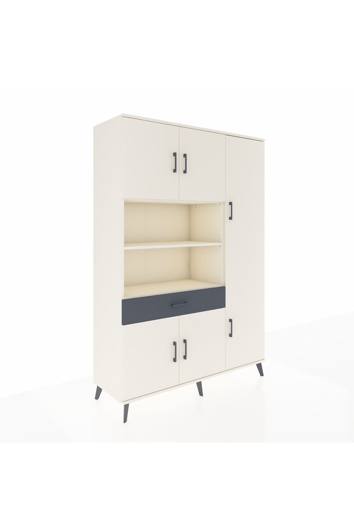 Hyperion Dolap 10 Raflı Tek Çekmeceli 6 Kapaklı 132x44x195 Aytaşı-Aytaşı/Antrasit