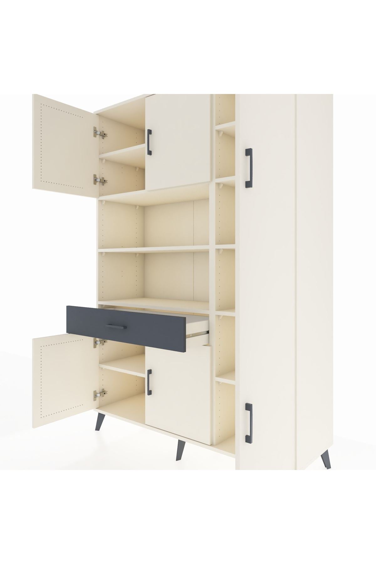 Hyperion Dolap 10 Raflı Tek Çekmeceli 6 Kapaklı 132x44x195 Aytaşı-Aytaşı/Antrasit