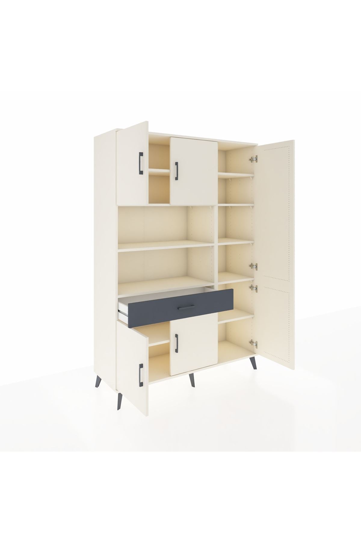 Hyperion Dolap 10 Raflı Tek Çekmeceli 6 Kapaklı 132x44x195 Aytaşı-Aytaşı/Antrasit