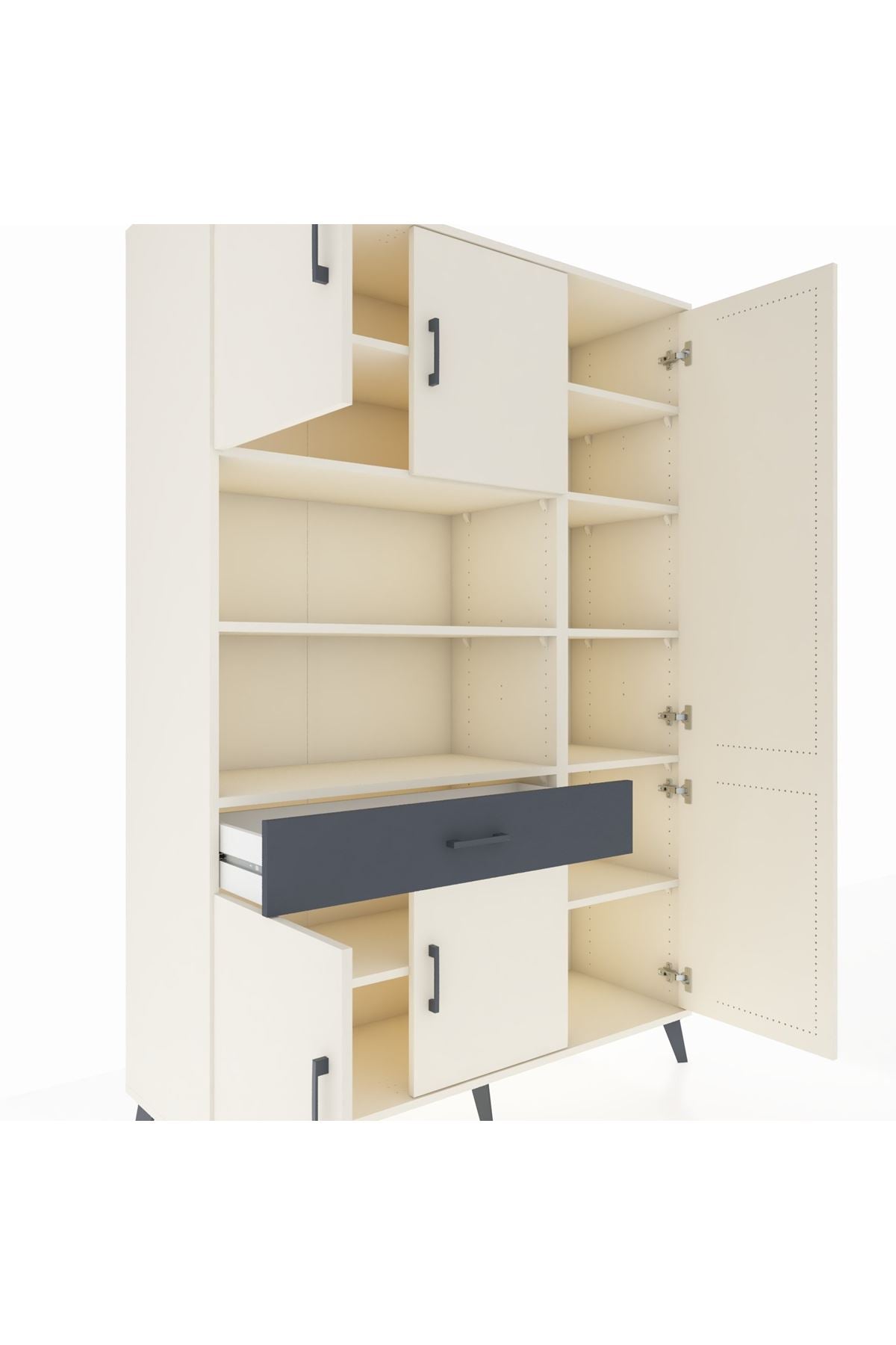 Hyperion Dolap 10 Raflı Tek Çekmeceli 6 Kapaklı 132x44x195 Aytaşı-Aytaşı/Antrasit