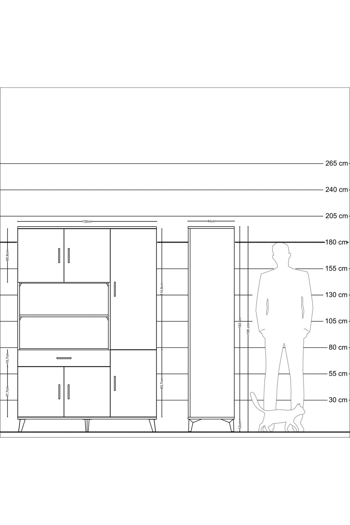 Hyperion Dolap 10 Raflı Tek Çekmeceli 6 Kapaklı 132x44x195 Aytaşı-Aytaşı/Antrasit