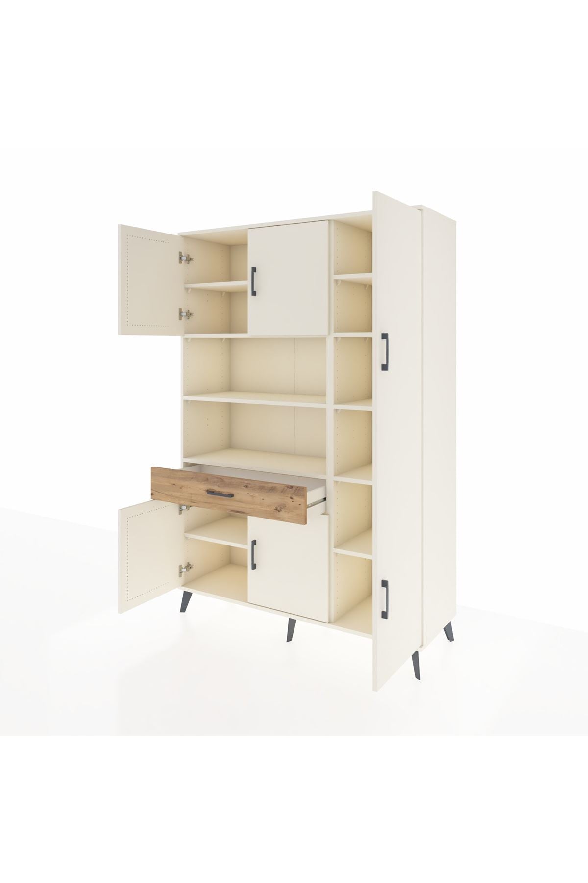 Hyperion Dolap 10 Raflı Tek Çekmeceli 6 Kapaklı 132x44x195 Aytaşı-Aytaşı/Çam