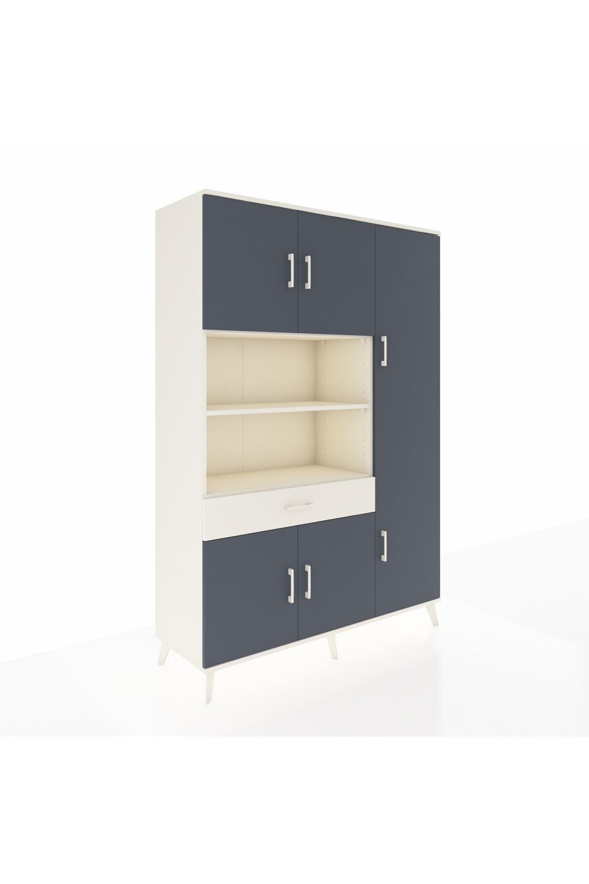 Hyperion Dolap 10 Raflı Tek Çekmeceli 6 Kapaklı 132x44x195 Aytaşı-Antrasit/Aytaşı