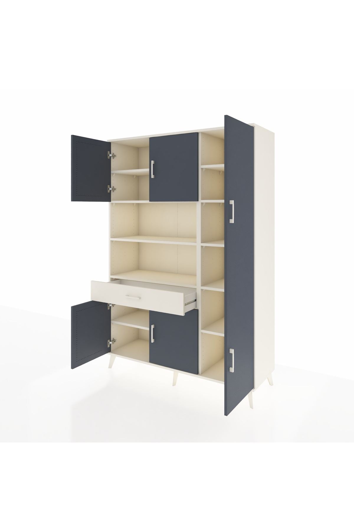 Hyperion Dolap 10 Raflı Tek Çekmeceli 6 Kapaklı 132x44x195 Aytaşı-Antrasit/Aytaşı