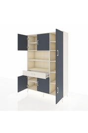 Hyperion Dolap 10 Raflı Tek Çekmeceli 6 Kapaklı 132x44x195 Aytaşı-Antrasit/Aytaşı