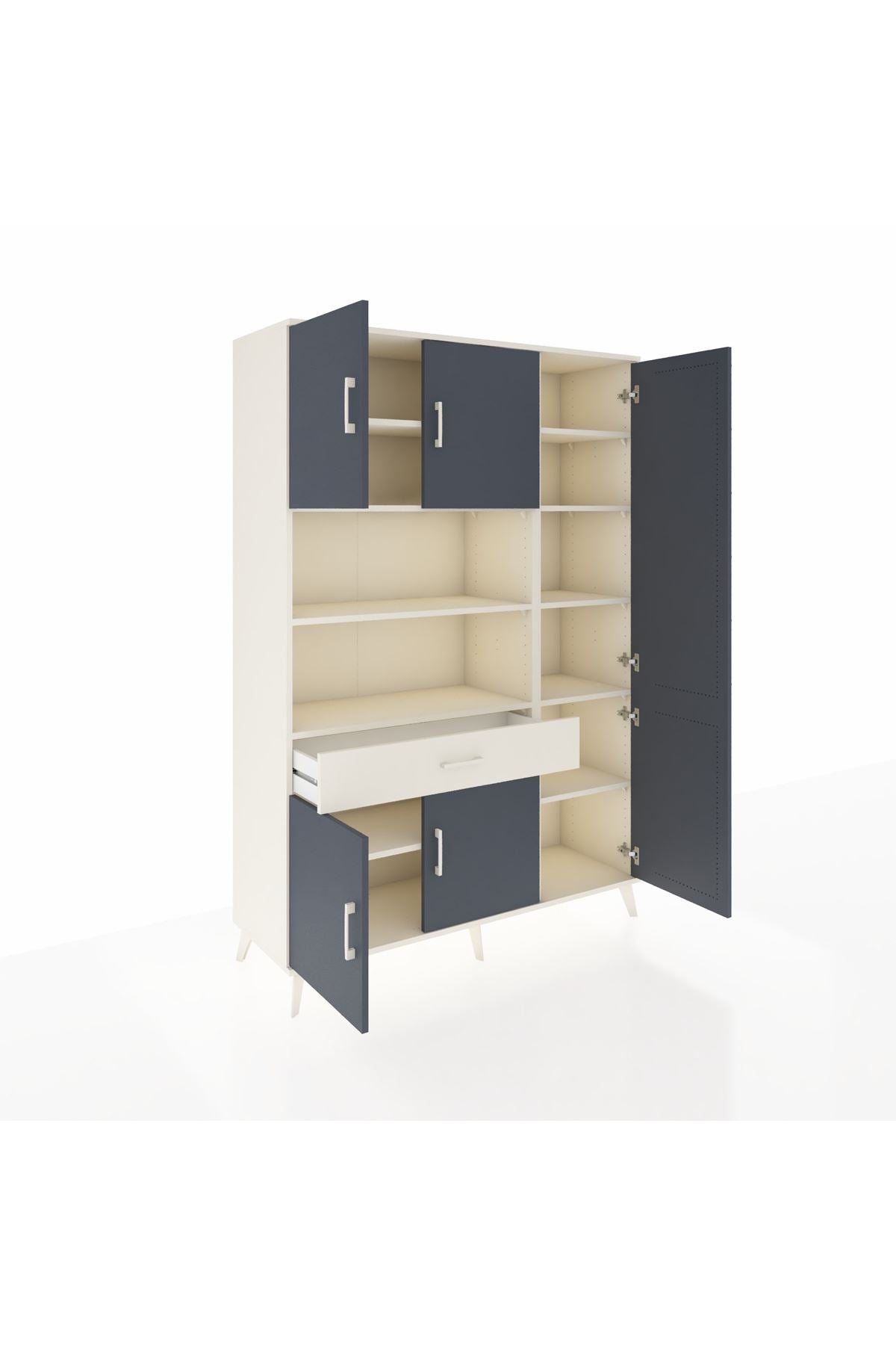 Hyperion Dolap 10 Raflı Tek Çekmeceli 6 Kapaklı 132x44x195 Aytaşı-Antrasit/Aytaşı