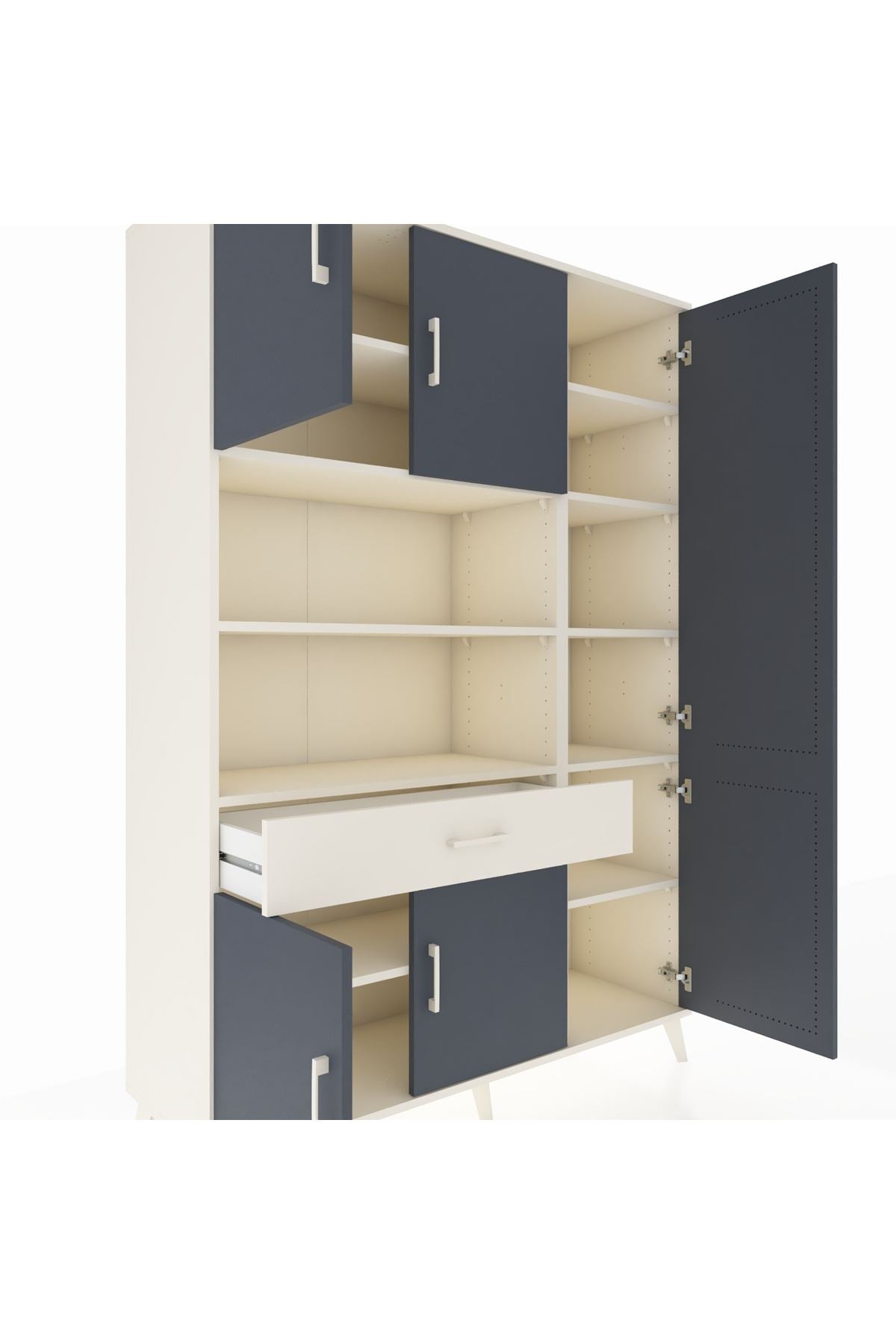 Hyperion Dolap 10 Raflı Tek Çekmeceli 6 Kapaklı 132x44x195 Aytaşı-Antrasit/Aytaşı