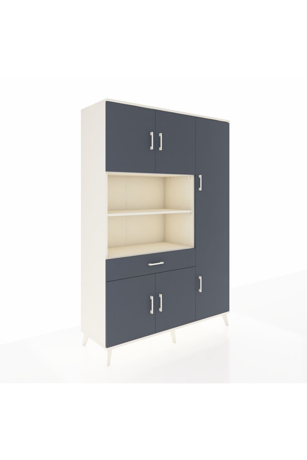 Hyperion Dolap 10 Raflı Tek Çekmeceli 6 Kapaklı 132x44x195 Aytaşı-Antrasit/Antrasit