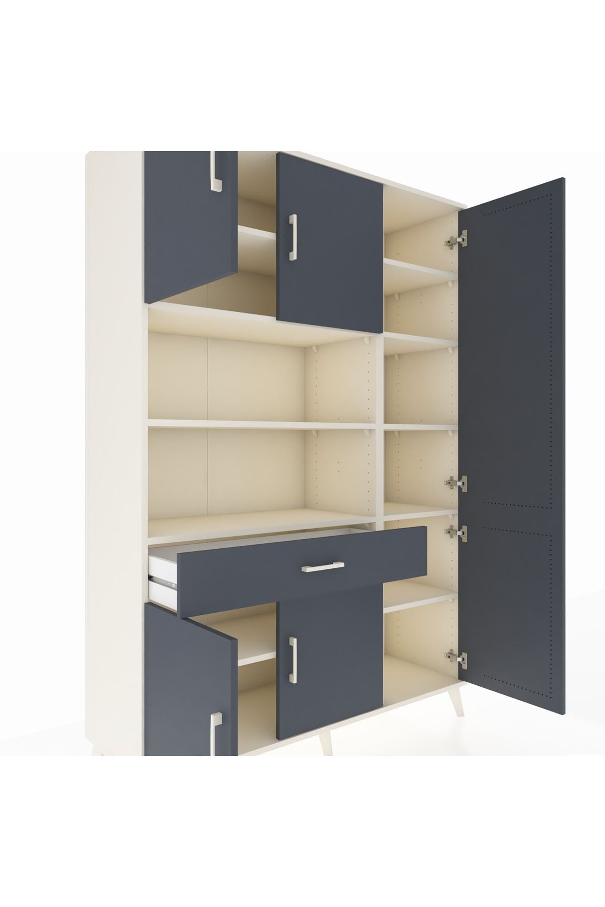 Hyperion Dolap 10 Raflı Tek Çekmeceli 6 Kapaklı 132x44x195 Aytaşı-Antrasit/Antrasit