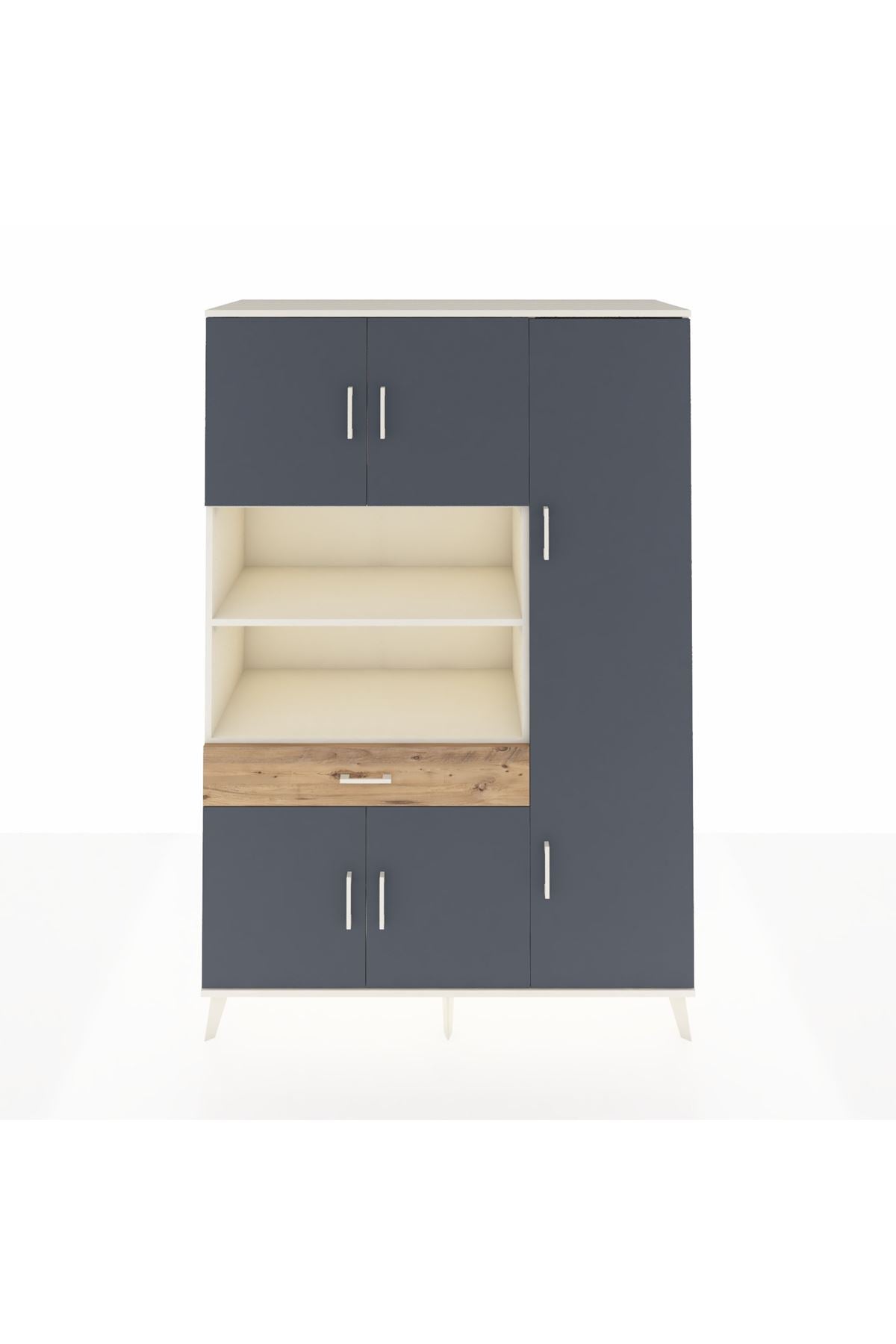 Hyperion Dolap 10 Raflı Tek Çekmeceli 6 Kapaklı 132x44x195 Aytaşı-Antrasit/Çam