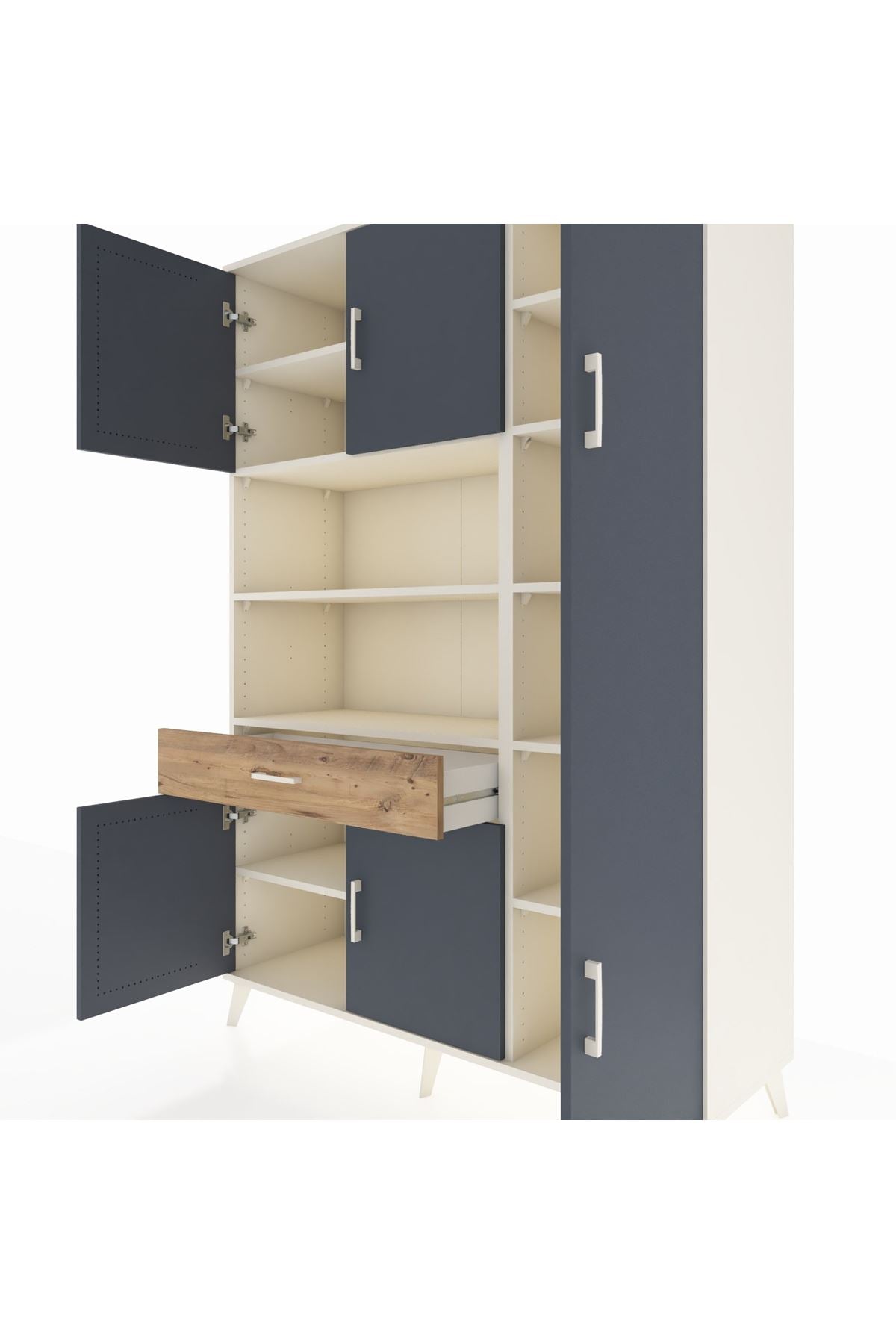 Hyperion Dolap 10 Raflı Tek Çekmeceli 6 Kapaklı 132x44x195 Aytaşı-Antrasit/Çam