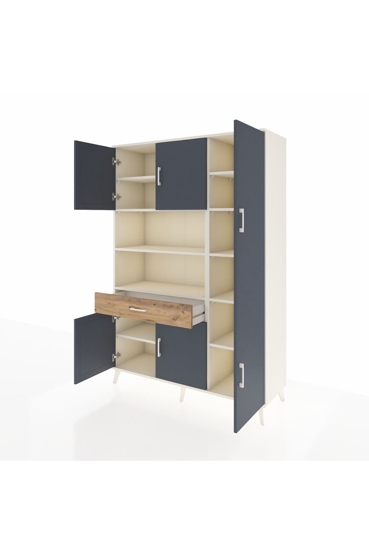 Hyperion Dolap 10 Raflı Tek Çekmeceli 6 Kapaklı 132x44x195 Aytaşı-Antrasit/Çam