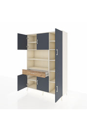 Hyperion Dolap 10 Raflı Tek Çekmeceli 6 Kapaklı 132x44x195 Aytaşı-Antrasit/Çam