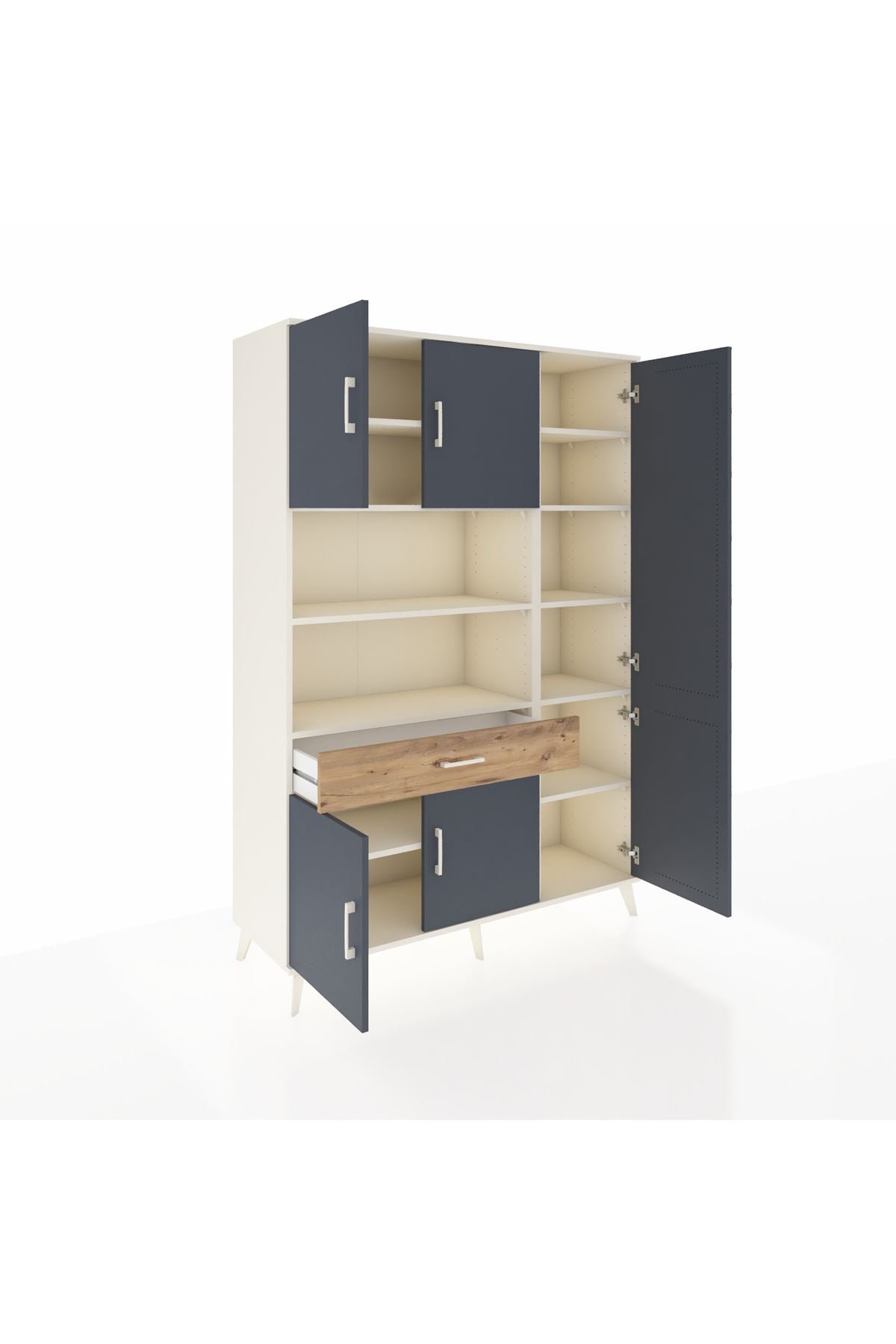 Hyperion Dolap 10 Raflı Tek Çekmeceli 6 Kapaklı 132x44x195 Aytaşı-Antrasit/Çam