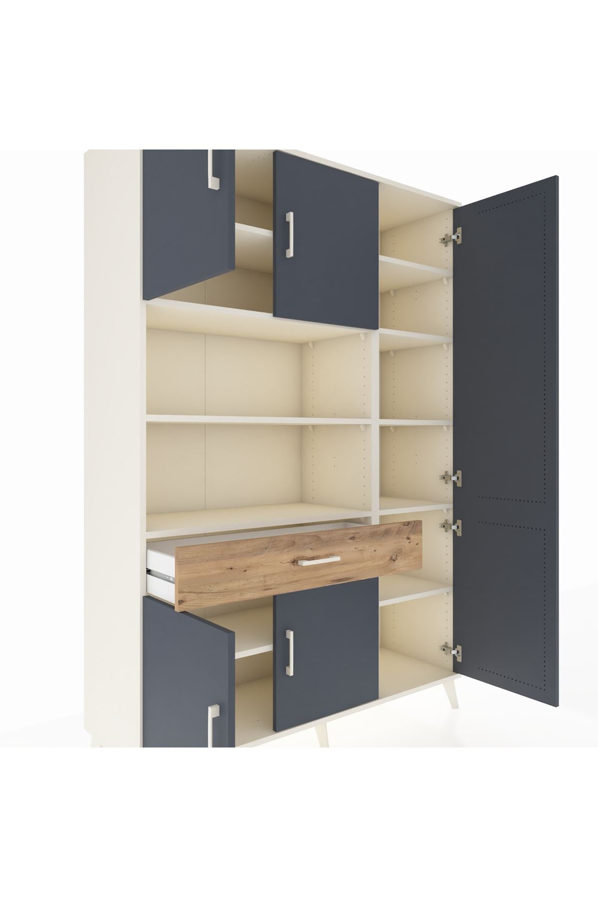 Hyperion Dolap 10 Raflı Tek Çekmeceli 6 Kapaklı 132x44x195 Aytaşı-Antrasit/Çam