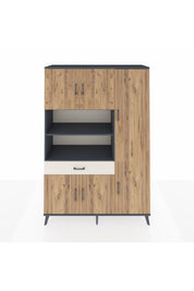 Hyperion Dolap 10 Raflı Tek Çekmeceli 6 Kapaklı 132x44x195 Antrasit-Çam/Aytaşı