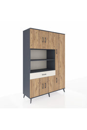 Hyperion Dolap 10 Raflı Tek Çekmeceli 6 Kapaklı 132x44x195 Antrasit-Çam/Aytaşı