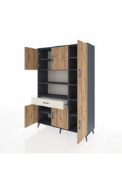 Hyperion Dolap 10 Raflı Tek Çekmeceli 6 Kapaklı 132x44x195 Antrasit-Çam/Aytaşı