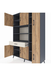 Hyperion Dolap 10 Raflı Tek Çekmeceli 6 Kapaklı 132x44x195 Antrasit-Çam/Aytaşı