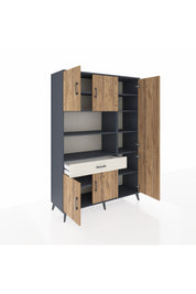 Hyperion Dolap 10 Raflı Tek Çekmeceli 6 Kapaklı 132x44x195 Antrasit-Çam/Aytaşı