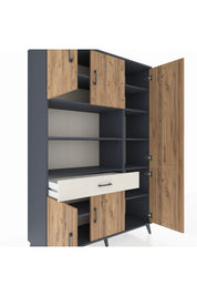 Hyperion Dolap 10 Raflı Tek Çekmeceli 6 Kapaklı 132x44x195 Antrasit-Çam/Aytaşı