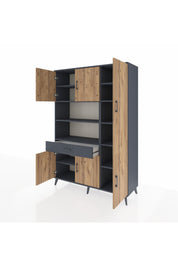 Hyperion Dolap 10 Raflı Tek Çekmeceli 6 Kapaklı 132x44x195 Antrasit-Çam/Antrasit