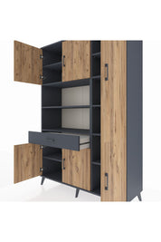 Hyperion Dolap 10 Raflı Tek Çekmeceli 6 Kapaklı 132x44x195 Antrasit-Çam/Antrasit