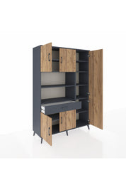 Hyperion Dolap 10 Raflı Tek Çekmeceli 6 Kapaklı 132x44x195 Antrasit-Çam/Antrasit