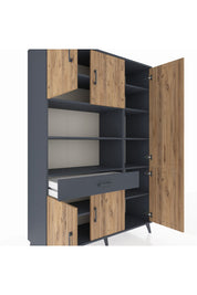 Hyperion Dolap 10 Raflı Tek Çekmeceli 6 Kapaklı 132x44x195 Antrasit-Çam/Antrasit