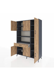 Hyperion Dolap 10 Raflı Tek Çekmeceli 6 Kapaklı 132x44x195 Antrasit-Çam/Çam