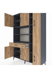 Hyperion Dolap 10 Raflı Tek Çekmeceli 6 Kapaklı 132x44x195 Antrasit-Çam/Çam