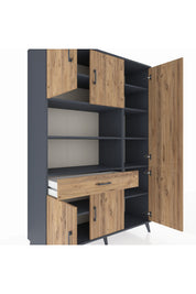 Hyperion Dolap 10 Raflı Tek Çekmeceli 6 Kapaklı 132x44x195 Antrasit-Çam/Çam