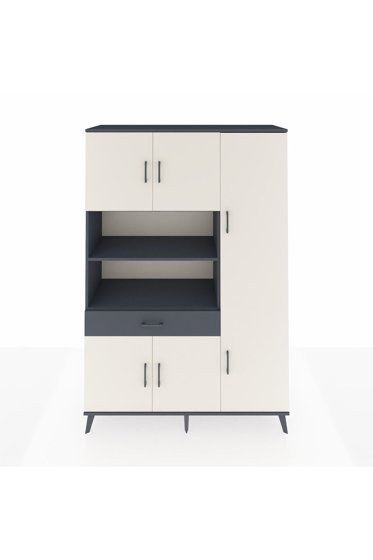 Hyperion Dolap 10 Raflı Tek Çekmeceli 6 Kapaklı 132x44x195 Antrasit-Aytaşı/Antrasit