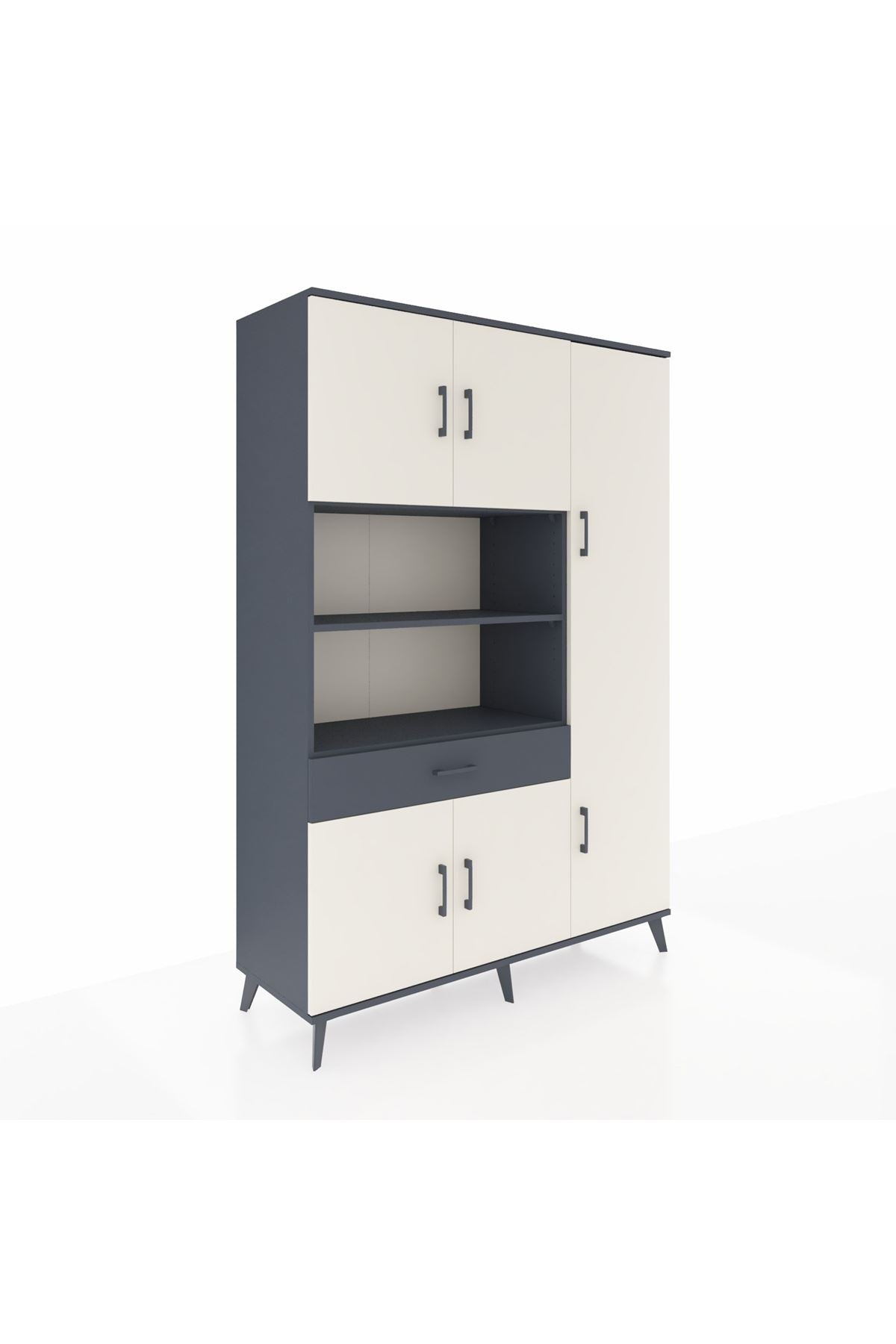 Hyperion Dolap 10 Raflı Tek Çekmeceli 6 Kapaklı 132x44x195 Antrasit-Aytaşı/Antrasit