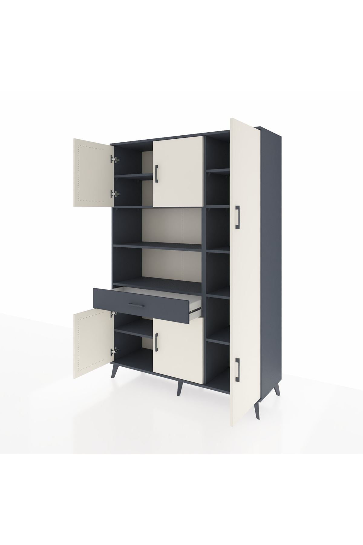 Hyperion Dolap 10 Raflı Tek Çekmeceli 6 Kapaklı 132x44x195 Antrasit-Aytaşı/Antrasit