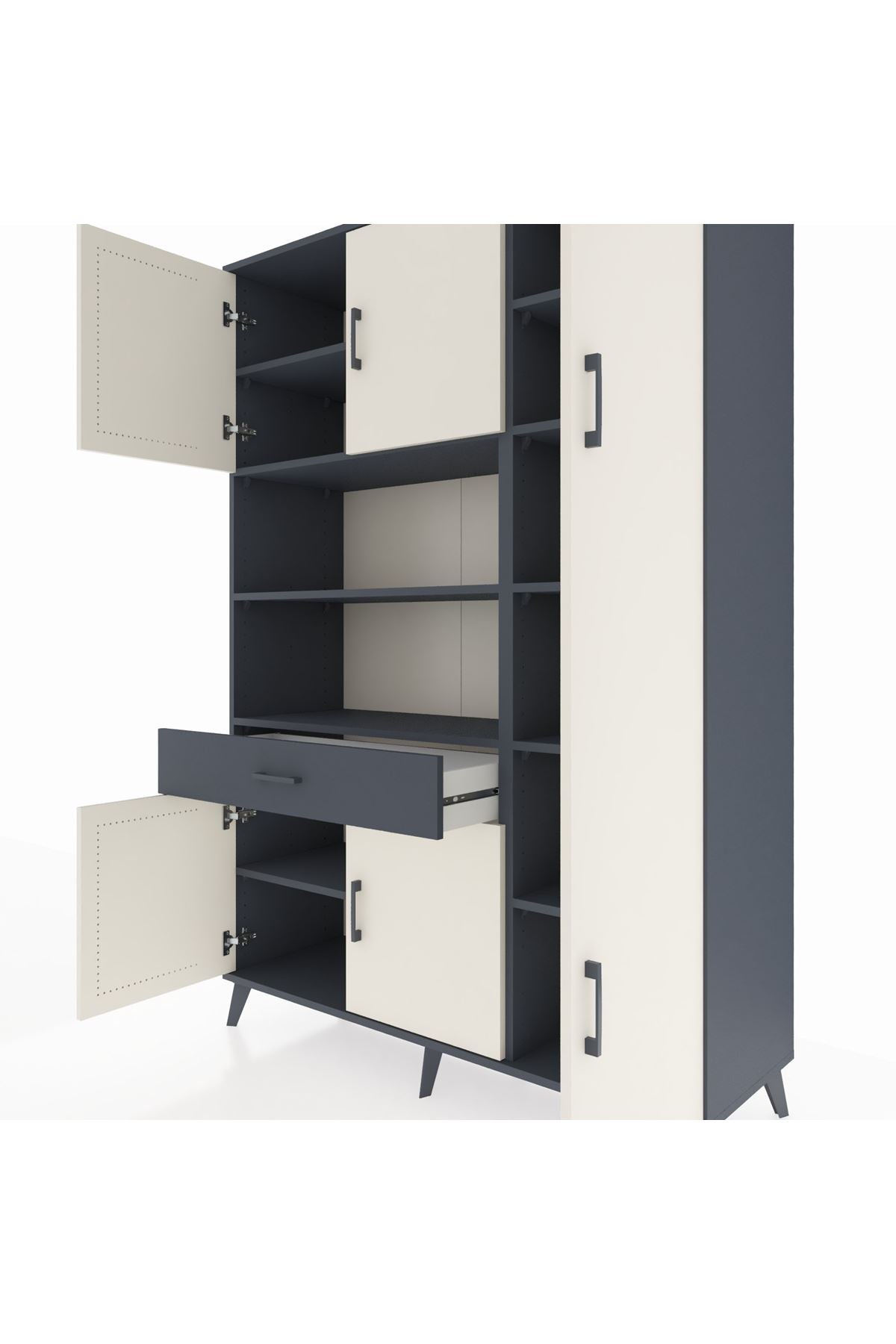 Hyperion Dolap 10 Raflı Tek Çekmeceli 6 Kapaklı 132x44x195 Antrasit-Aytaşı/Antrasit