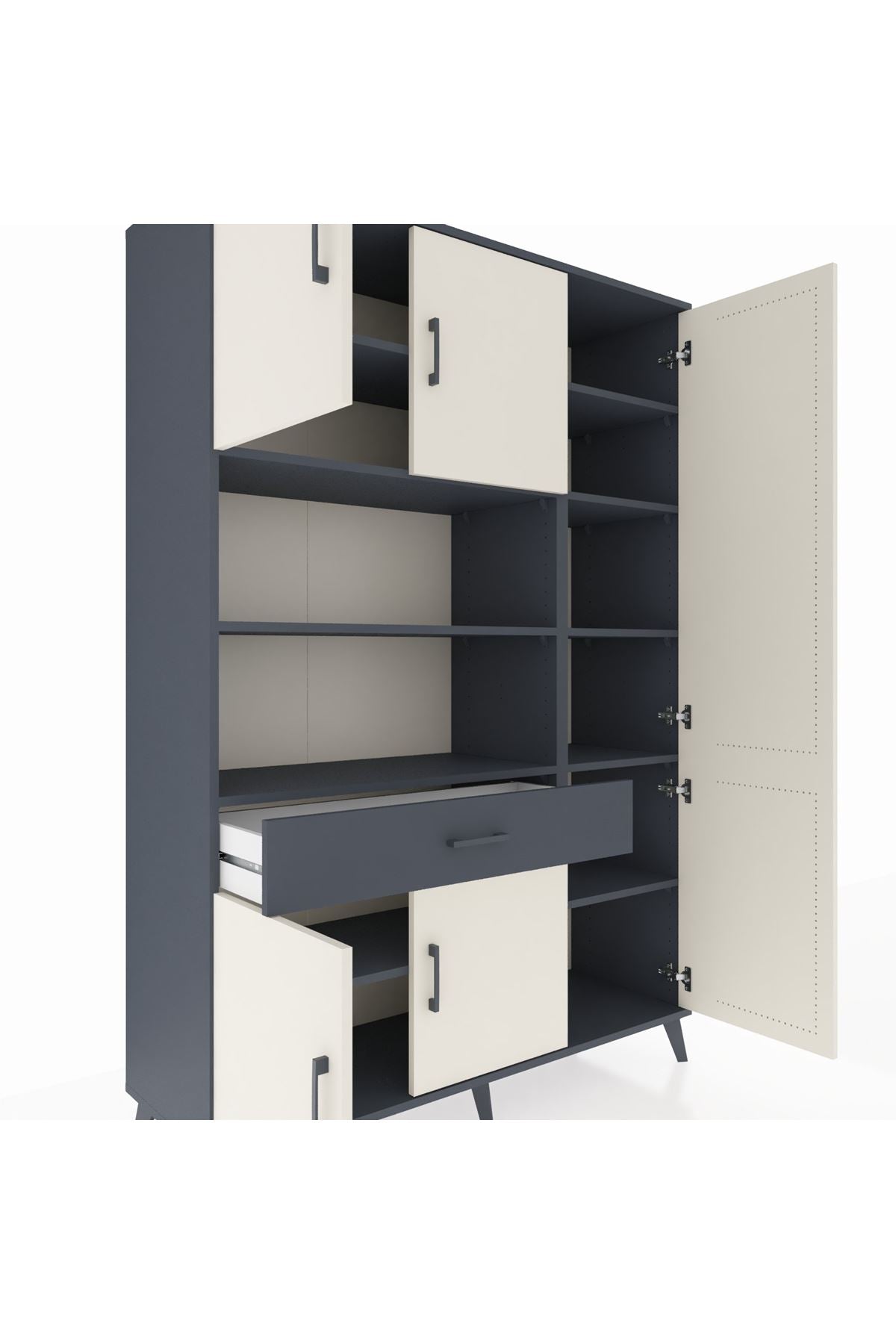 Hyperion Dolap 10 Raflı Tek Çekmeceli 6 Kapaklı 132x44x195 Antrasit-Aytaşı/Antrasit