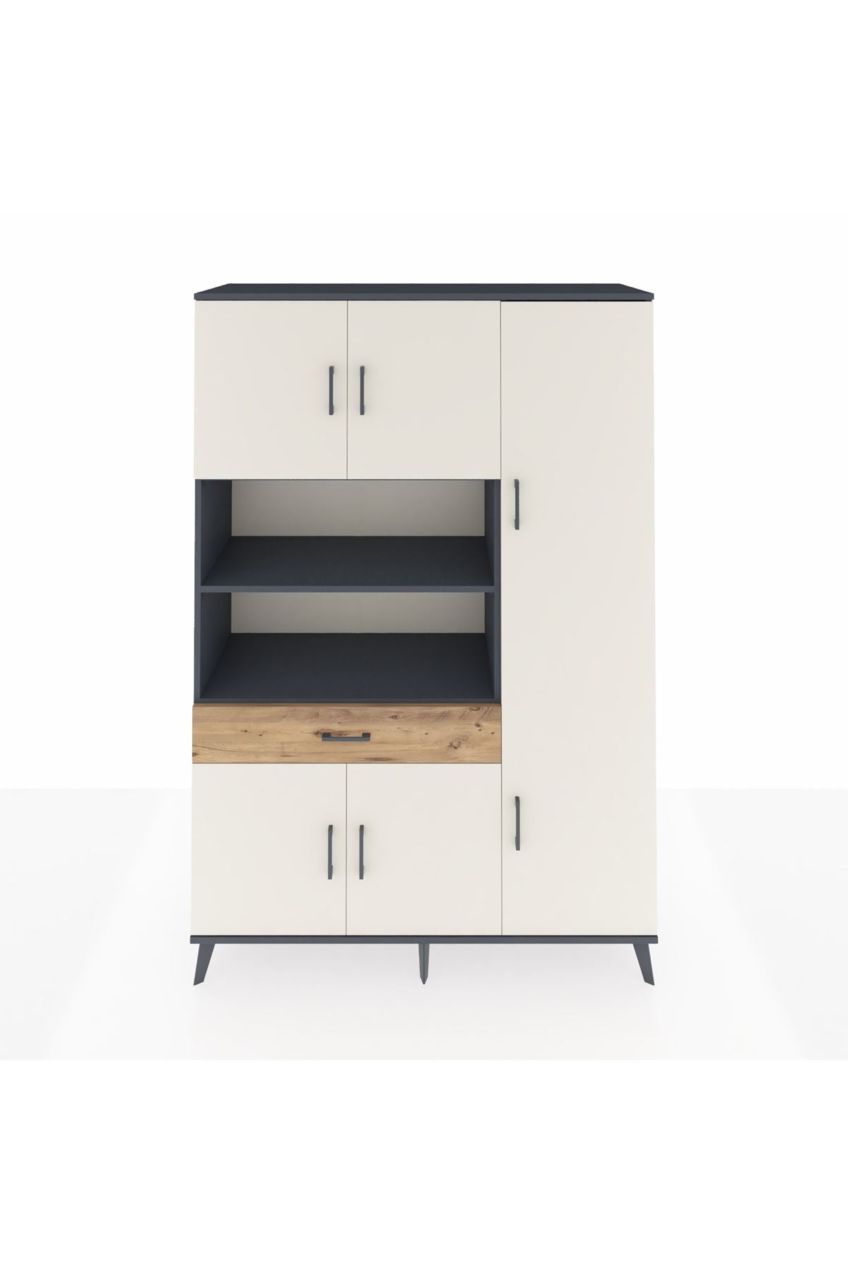 Hyperion Dolap 10 Raflı Tek Çekmeceli 6 Kapaklı 132x44x195 Antrasit-Aytaşı/Çam