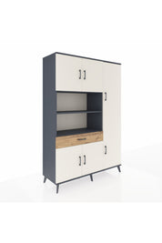 Hyperion Dolap 10 Raflı Tek Çekmeceli 6 Kapaklı 132x44x195 Antrasit-Aytaşı/Çam