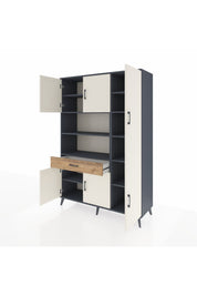 Hyperion Dolap 10 Raflı Tek Çekmeceli 6 Kapaklı 132x44x195 Antrasit-Aytaşı/Çam