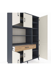 Hyperion Dolap 10 Raflı Tek Çekmeceli 6 Kapaklı 132x44x195 Antrasit-Aytaşı/Çam