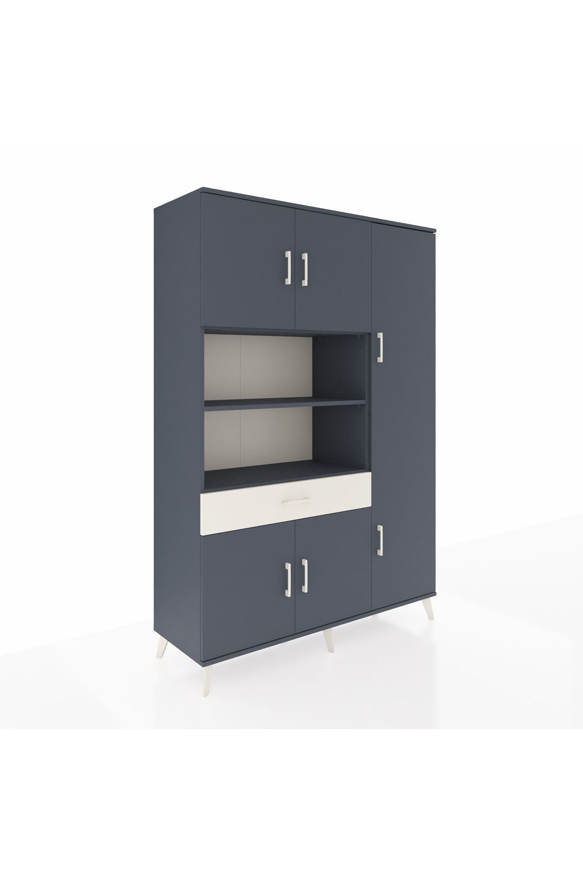 Hyperion Dolap 10 Raflı Tek Çekmeceli 6 Kapaklı 132x44x195 Antrasit-Antrasit/Aytaşı