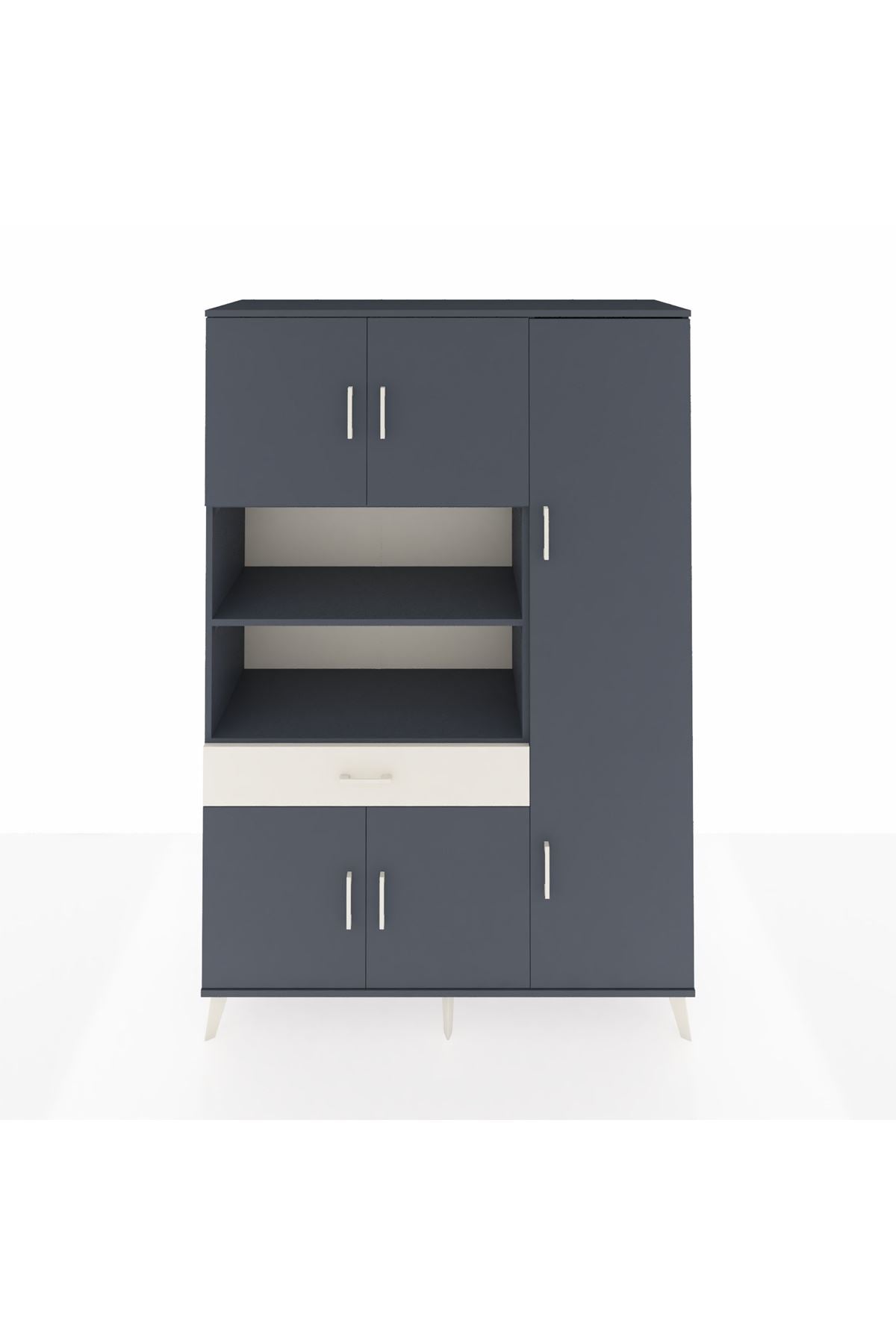 Hyperion Dolap 10 Raflı Tek Çekmeceli 6 Kapaklı 132x44x195 Antrasit-Antrasit/Aytaşı