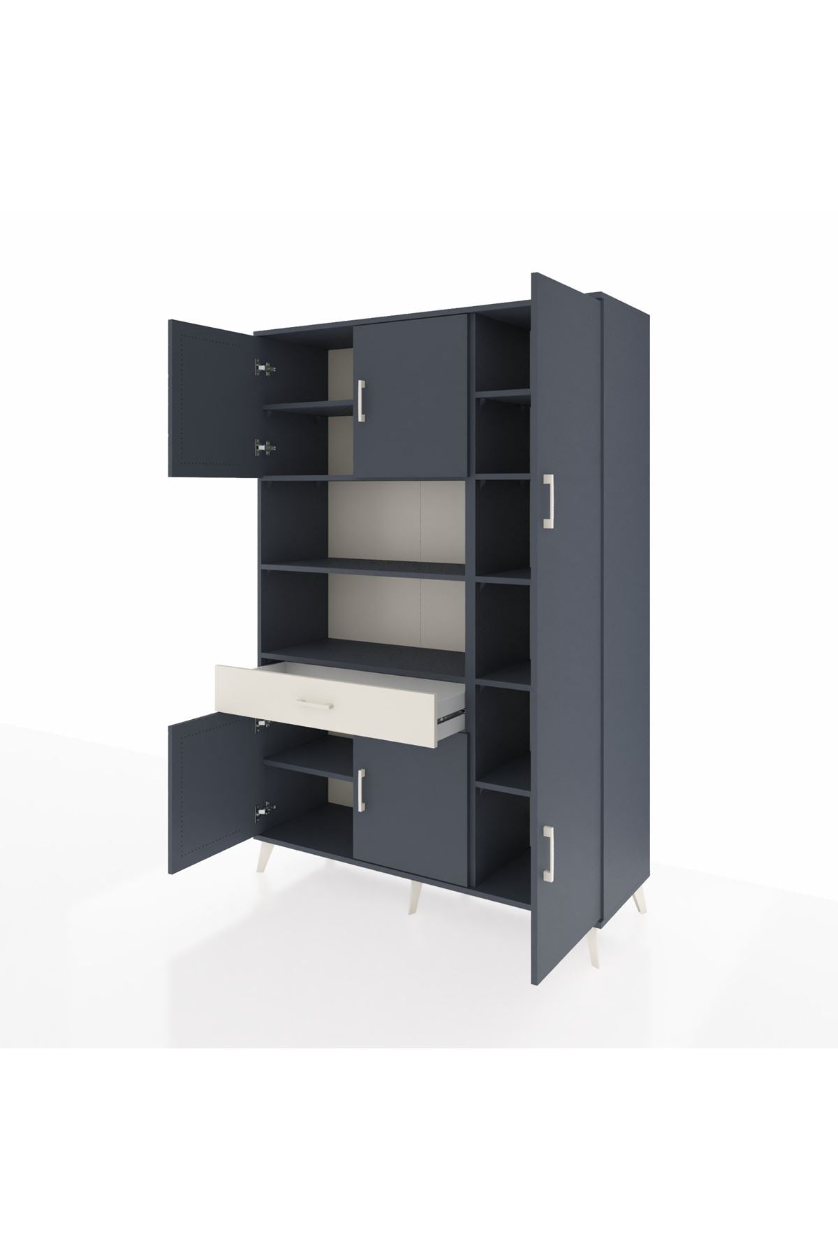 Hyperion Dolap 10 Raflı Tek Çekmeceli 6 Kapaklı 132x44x195 Antrasit-Antrasit/Aytaşı