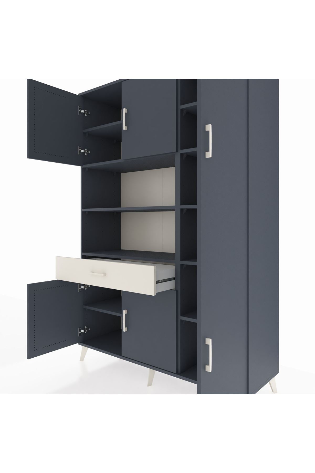 Hyperion Dolap 10 Raflı Tek Çekmeceli 6 Kapaklı 132x44x195 Antrasit-Antrasit/Aytaşı