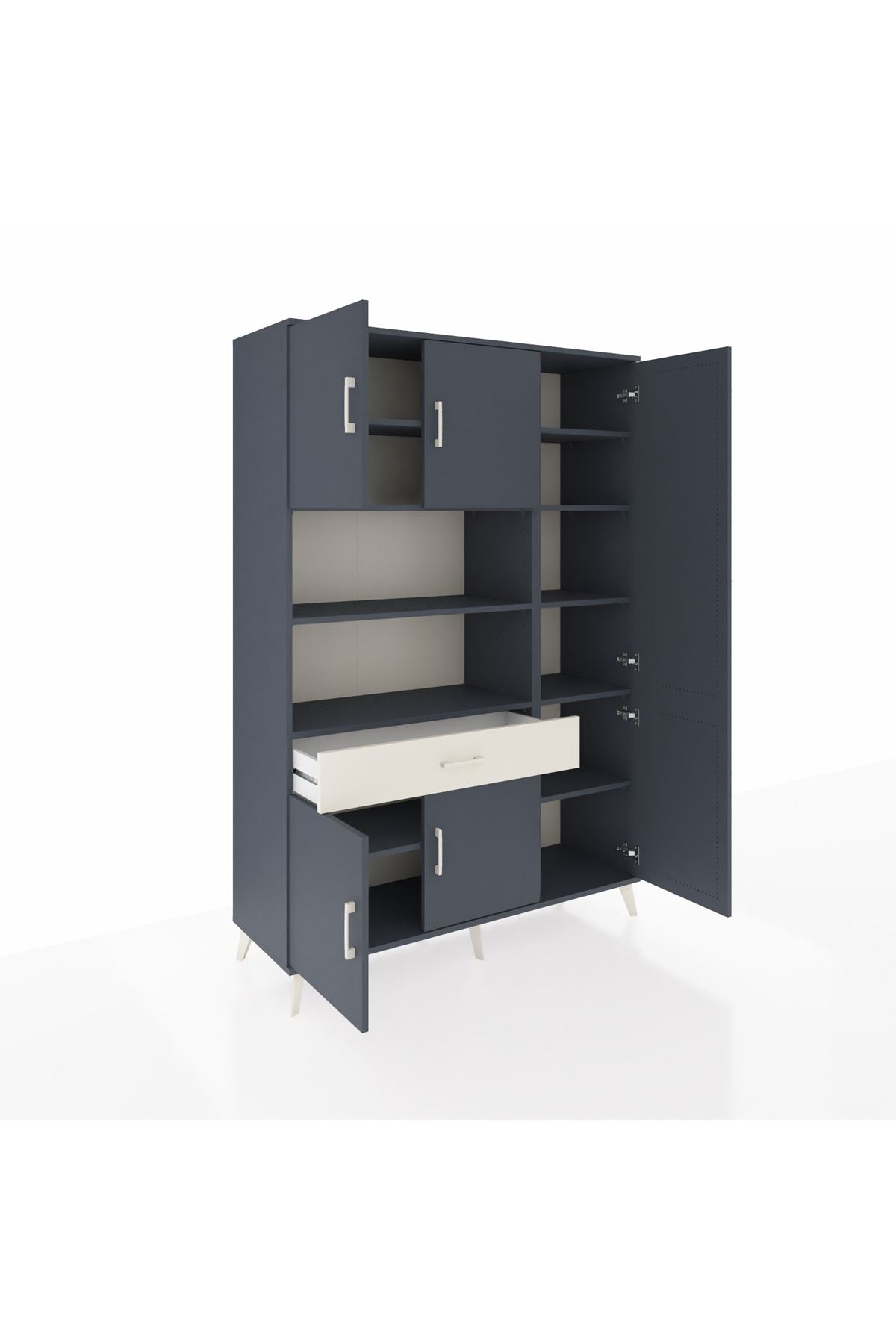 Hyperion Dolap 10 Raflı Tek Çekmeceli 6 Kapaklı 132x44x195 Antrasit-Antrasit/Aytaşı