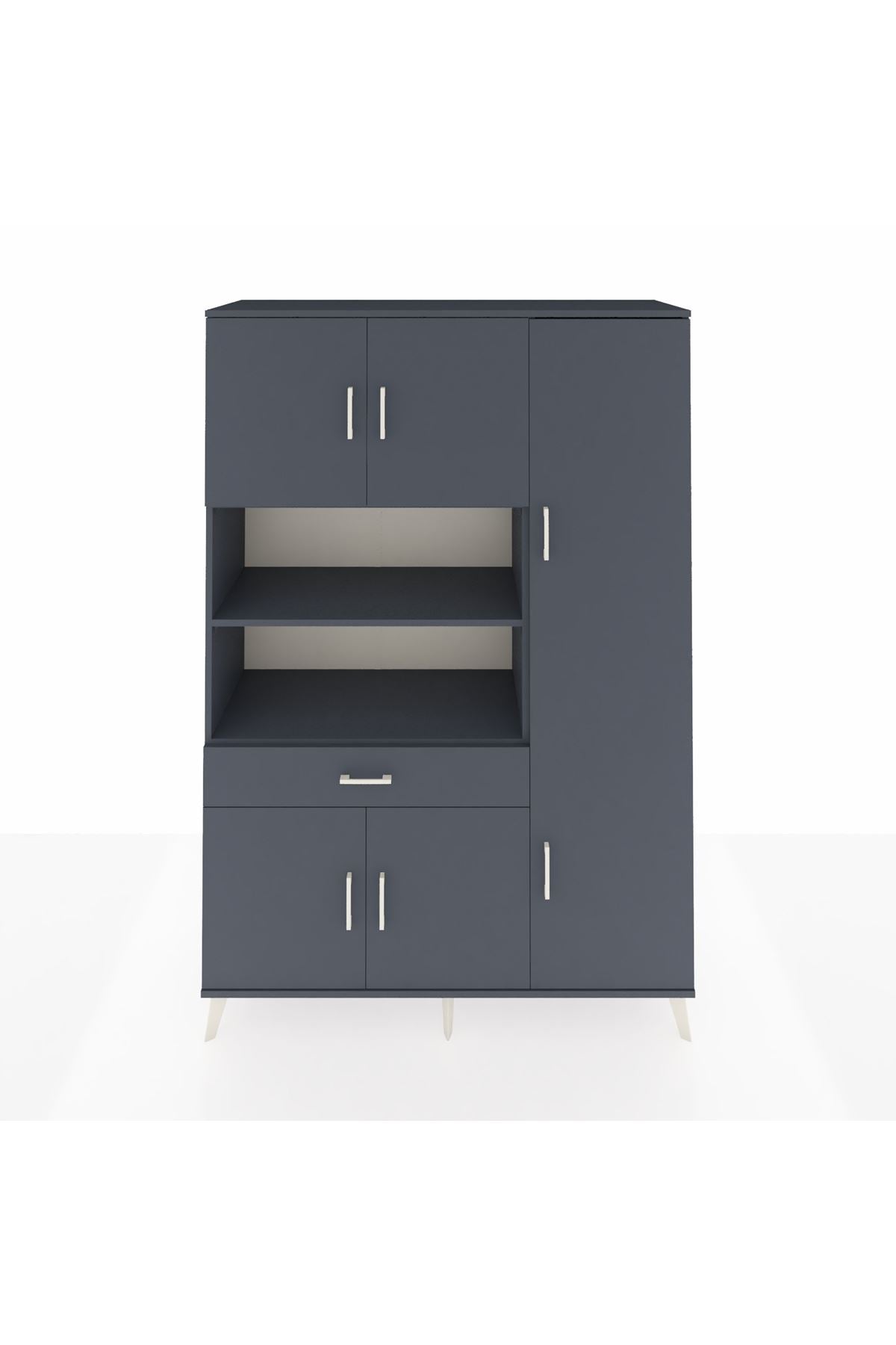 Hyperion Dolap 10 Raflı Tek Çekmeceli 6 Kapaklı 132x44x195 Antrasit-Antrasit/Antrasit