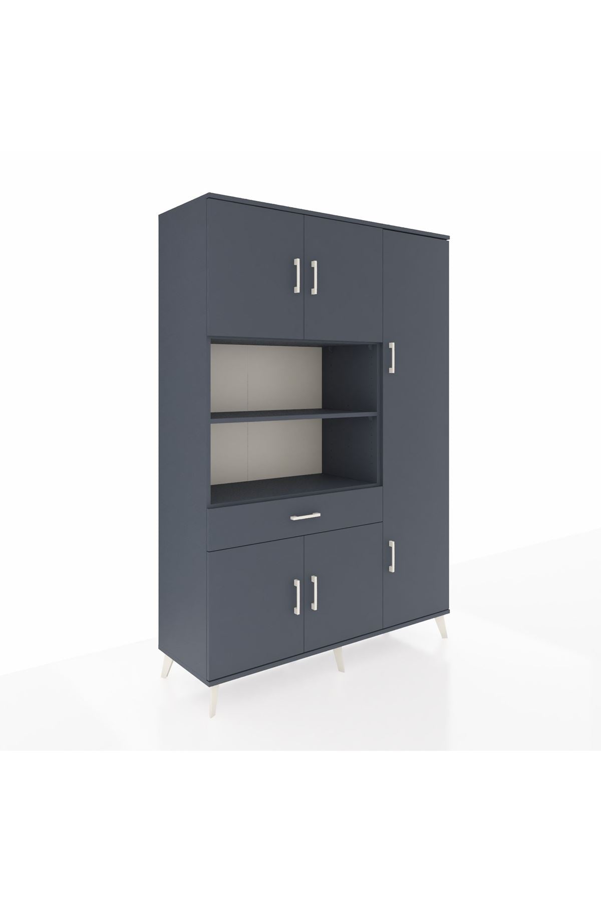 Hyperion Dolap 10 Raflı Tek Çekmeceli 6 Kapaklı 132x44x195 Antrasit-Antrasit/Antrasit