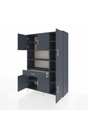 Hyperion Dolap 10 Raflı Tek Çekmeceli 6 Kapaklı 132x44x195 Antrasit-Antrasit/Antrasit